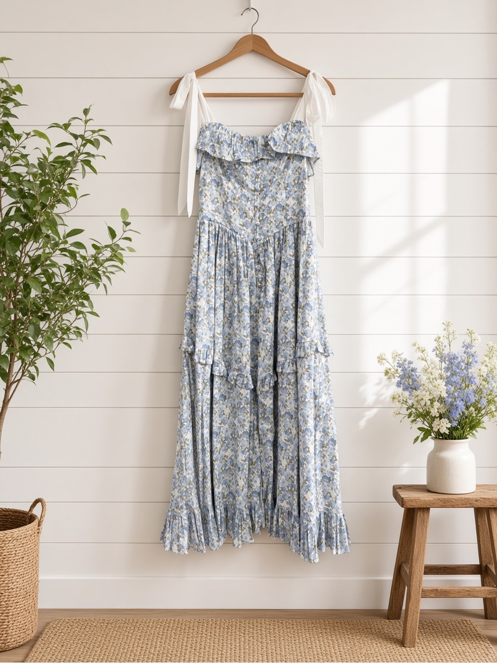 Floral Printed Contrast Shoulder Strap Midi Dress Last One Size Small